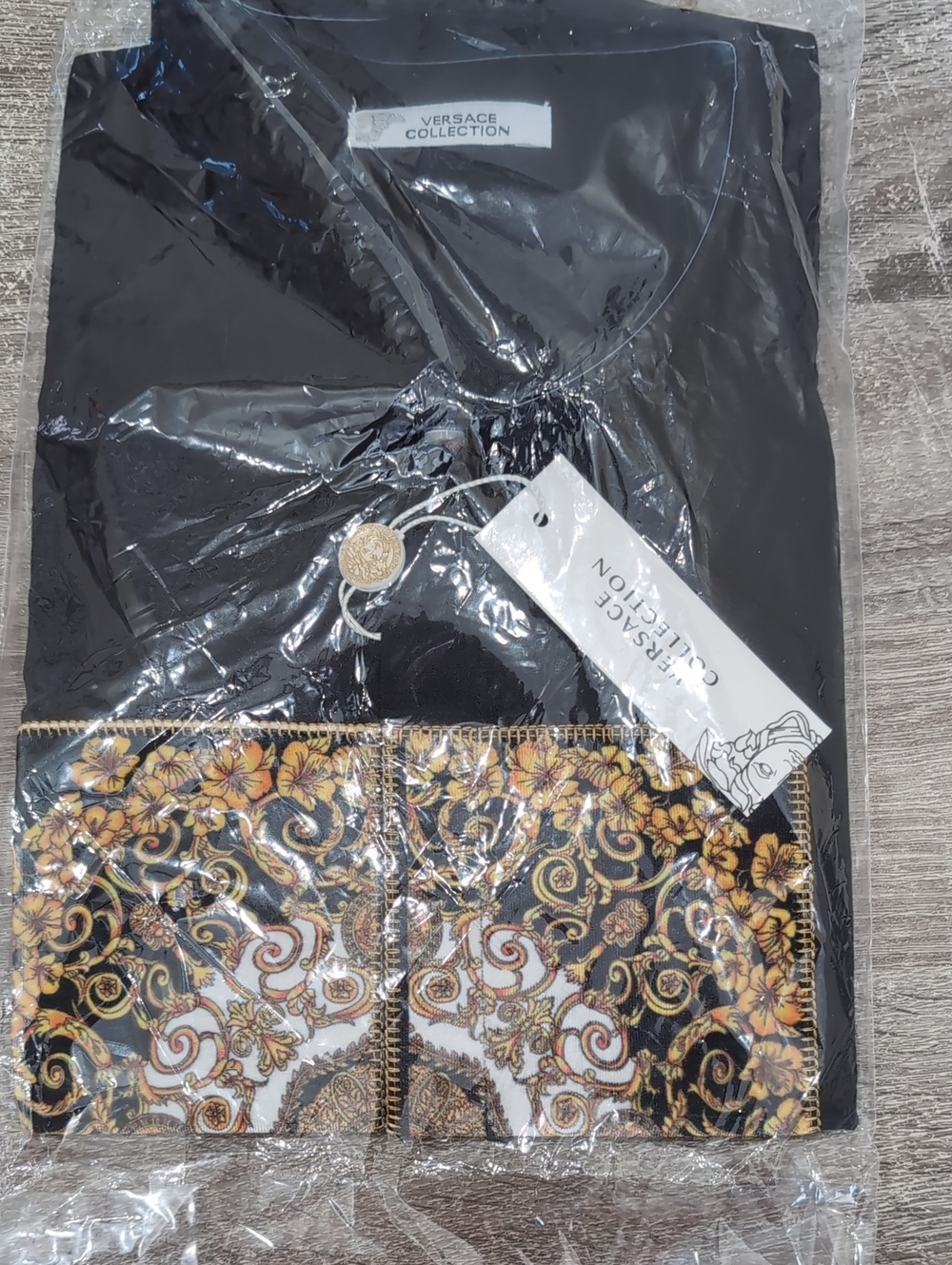 Versace Collection Black Top with Gold and White Baroque Panel